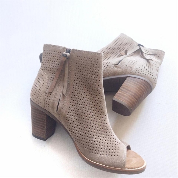 TOMS Desert Taupe Suede Perforated Majorca Peep Toe Ankle Booties - Picture 9 of 11
